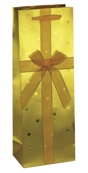 Geschenktüte Flasche 12 x 8 x 36 cm GOLD/SCHLEIFE