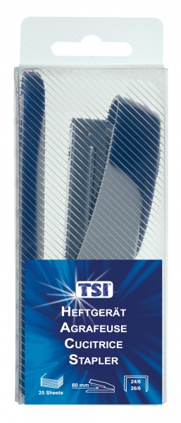 Metall-Heftgerät silber/blau für bis zu 25 Blatt