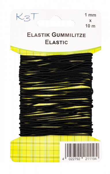 Elastic-Gummilitze rund 1 mm x 10 m, schwarz
