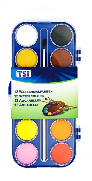 Wassermalfarben, 12er Kasten im Kunststoffetui